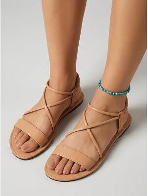 LightInthebox Women's White Strappy Sandals - Comfortable Flat Summer Shoes with Crisscross Slender Straps Elastic Back for Beach Vacations and Island Travel