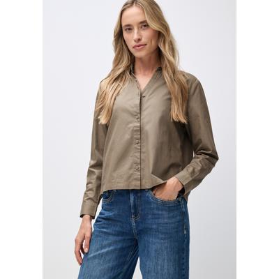Hemdbluse STREET ONE, Damen, Gr. 40, braun (bark braun), Web, 100% Baumwolle, unifarben, normal normal, V-Ausschnitt, Manschette, Blusen Hemdbluse, aus reiner Baumwolle