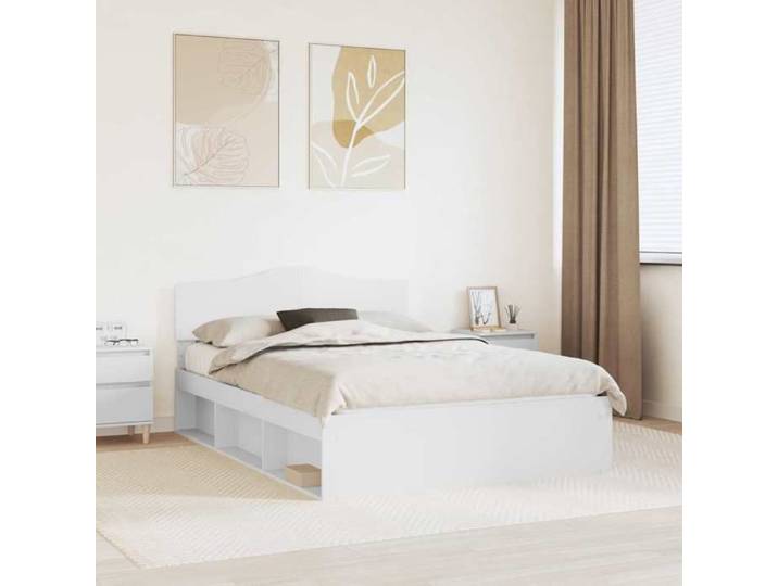 Modern White Queen Size Bed Frame 160x200 cm Solid Pine Wood & Engineered Wood Slatted Base