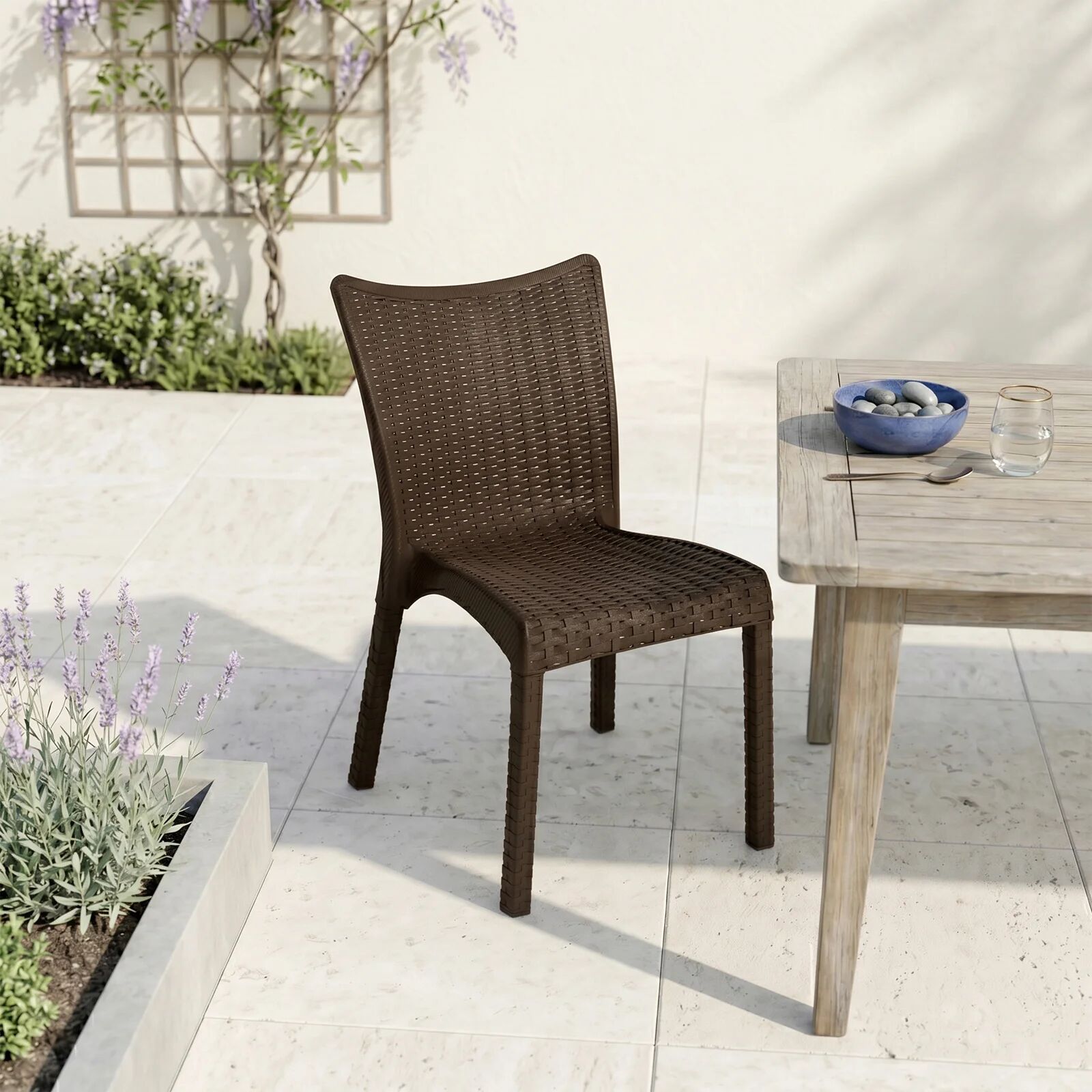 garneroarredamenti Sedia da giardino esterno bar impilabile polipropilene effetto rattan marrone Rossana