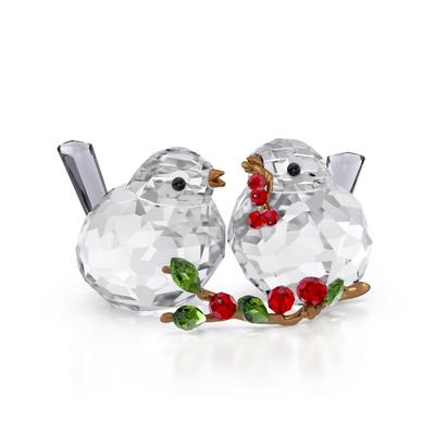 Tierfigur SWAROVSKI "Dekofigur Kristallfigur Sammelfigur Idyllia Vogelpaar und Beeren", weiß (kristallweiß, rot, grün, grau, bronzefarben), Dekofiguren, Metall, Swarovski Kristall