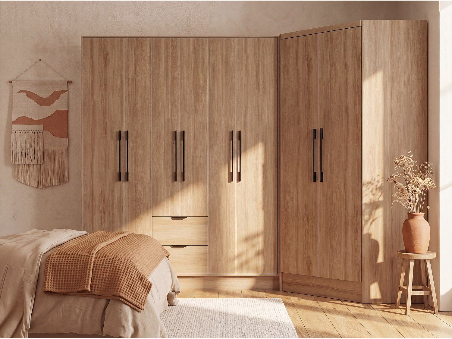 Vente-unique Hoekkast met 8 deuren en 2 lades - L263 cm - Kleur: houteffect - FEOVA