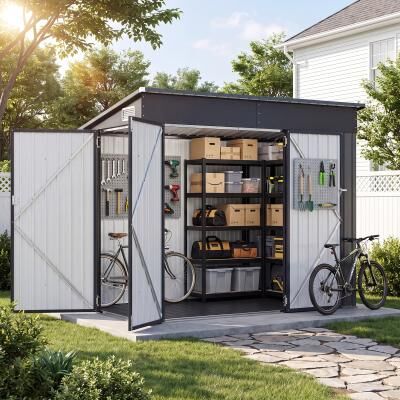 AOXUN Outdoor Storage Shed with Triple Lockable Door Metal Storage Cabinet with Slopping Roof