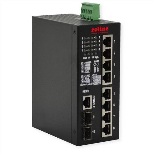 Roline Industrial Gigabit Switch, 10 Ports, PoE+, Smart Managed, 240W