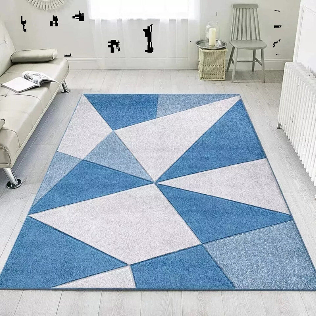 Metro Rectangle Geometric and Ikat Flokati Blue Rectangle 160 cm x 230 cm