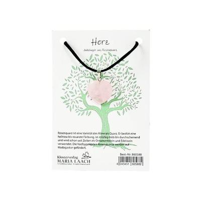 Halsanhänger Herz Rosenquarz, 2 cm, mit Schnur auf Kärtchen