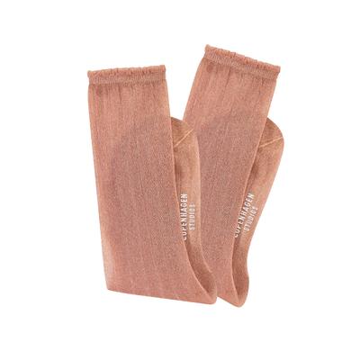Langsocken COPENHAGEN STUDIOS, Damen, Gr. 35/38, braun (2x rose gold), Polyester, Glitzermuster, Rippstruktur, unifarben, Socken, transparent und mit Glitzer