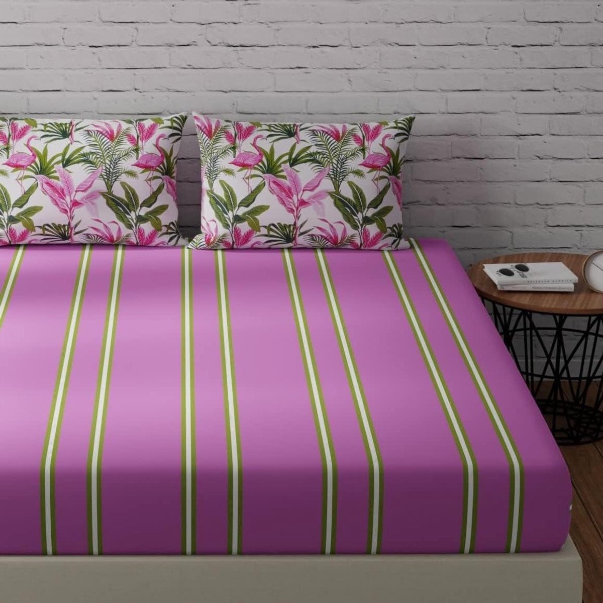 Katoenen Beddengoed Set Tweepersoons - Zachte Katoenmix - Roze & Groen