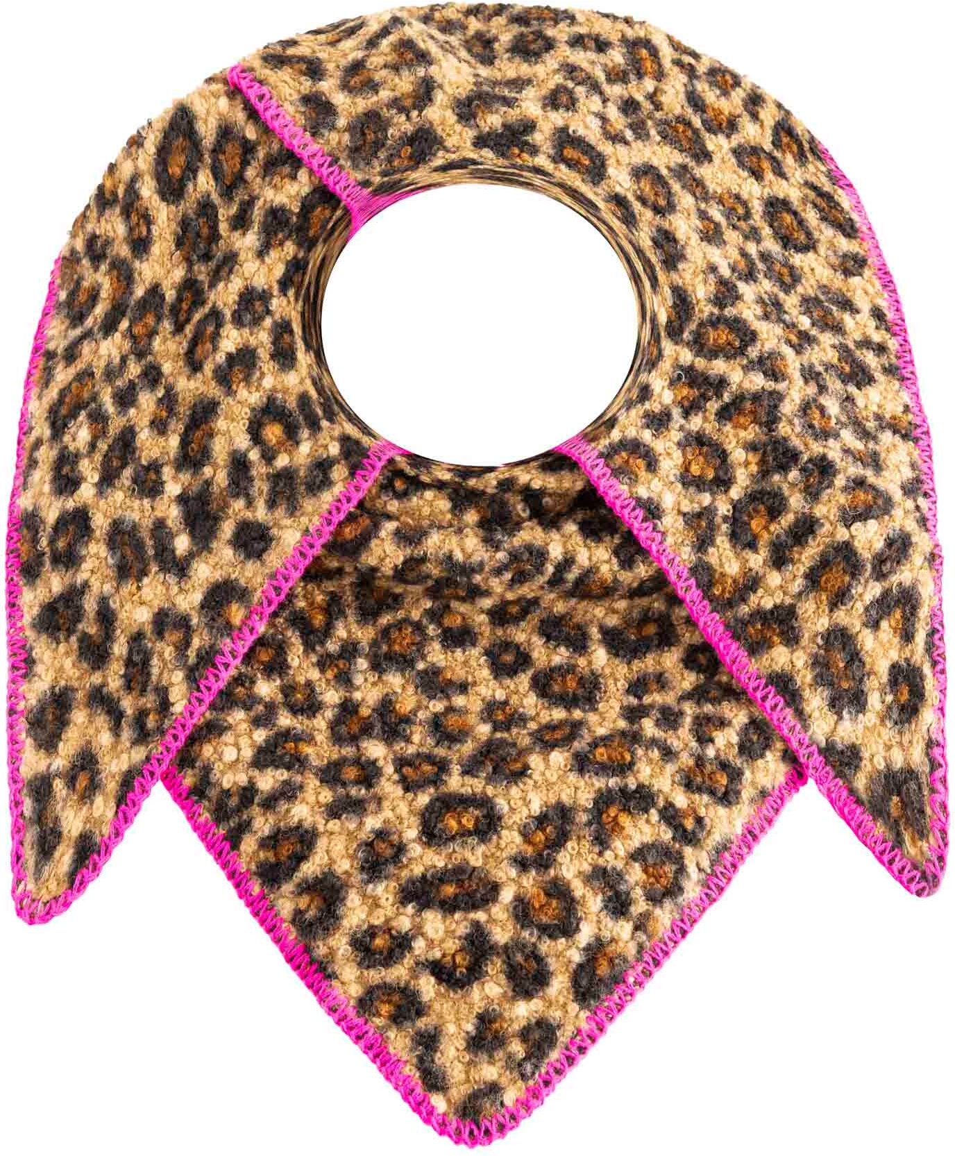 Dreieckstuch ZWILLINGSHERZ "Leo Leo", Damen, braun, Plüsch, Polyester, kontrastfarbene Details, mehrfarbig, Modetücher Dreieckstuch, Leomuster, pinke Kante, Teddyoptik braun Einheitsgröße