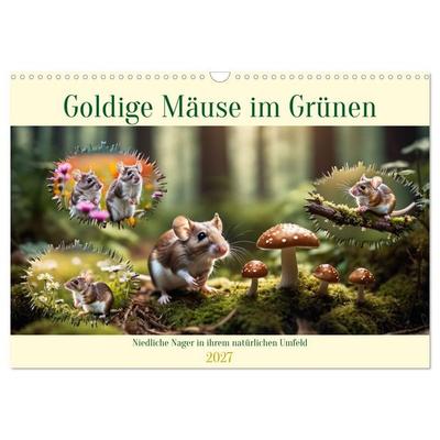 Goldige Mäuse im Grünen (Wandkalender 2027 DIN A3 quer), CALVENDO Monatskalender