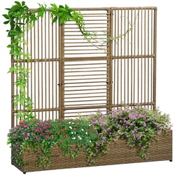 Outsunny Polyrattan Hochbeet mit Rankgitter, Blumenkasten für Garten Sand