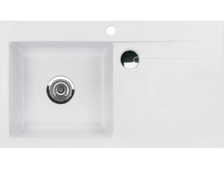Flächenbündige Spüle STEMA 90 F in SATIN Becken links mit Handbetätigung