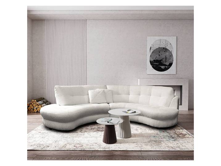 Ecksofa Roulette Grau Bouclé Stoff Abby 300 x 80 x 113cm Ottomane davorstehend rechts Modern