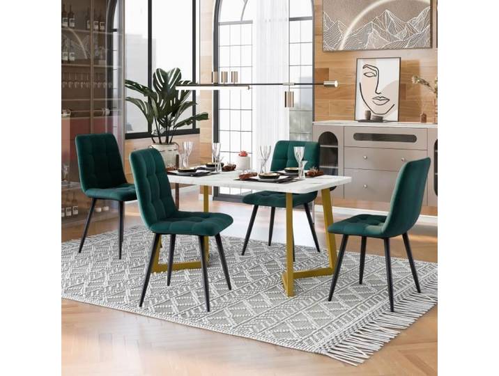 Table à manger 117x68 cm avec 4 chaises ensemble table a manger et chaises chaises de salle à manger en velours vert foncé