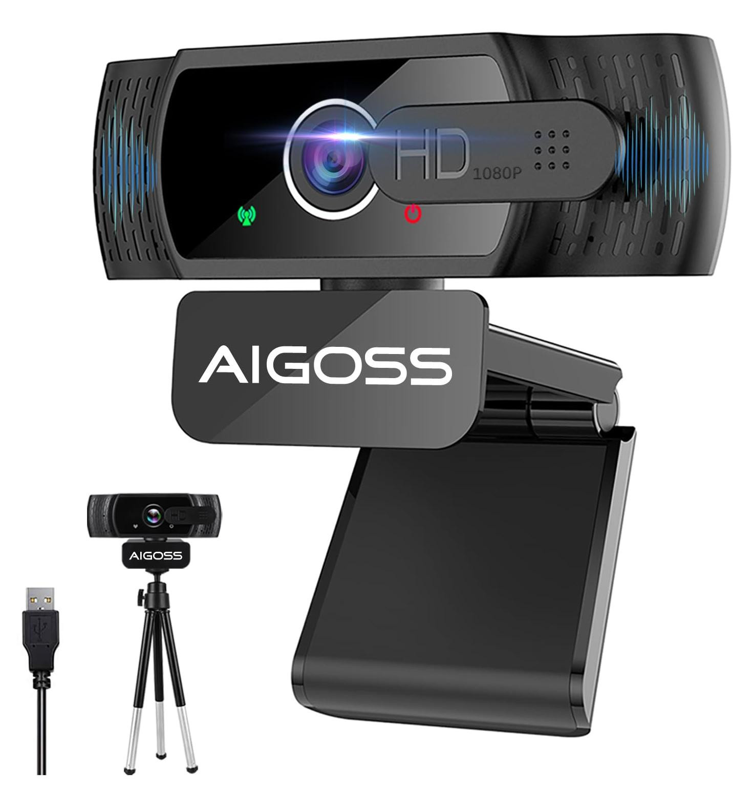 Selius 1080p USB-webcam met microfoon, privacy-shutter en statief voor pc