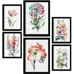 POSTER Set Mit 6 Hibiskus Vollfarbige Blumenmotiven A3 & A4 Rahmenlos