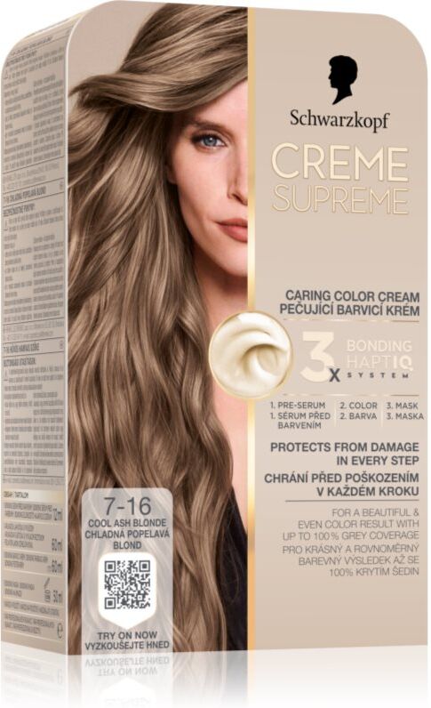 Schwarzkopf Creme Supreme Permanent-Haarfarbe Farbton 7-16 Cool Ash Blonde 60 ml
