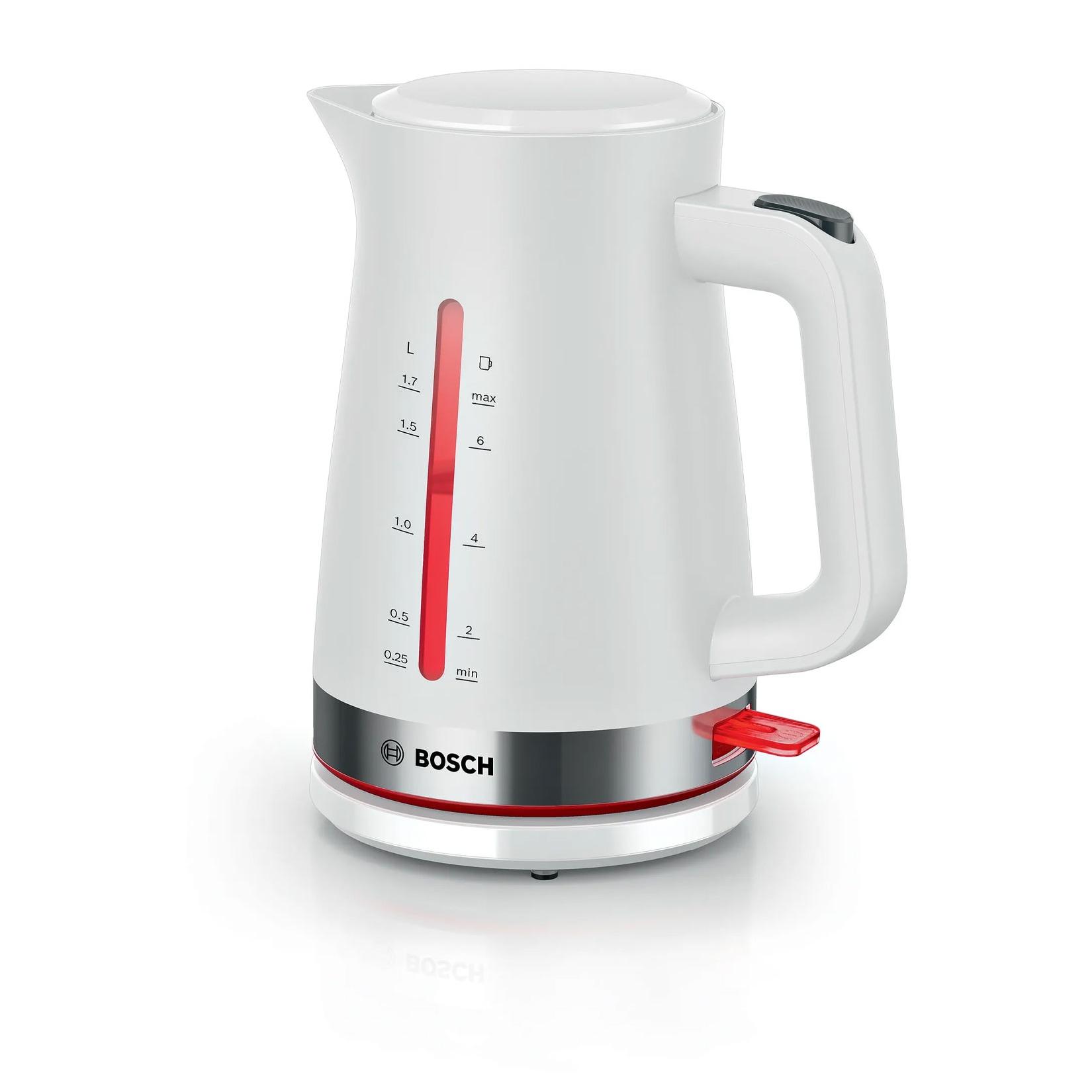 BOSCH Wasserkocher TWK4M221 (1,7 Liter, 2400 W, Kunststoff, Weiß, kabellos, LED-Innenbeleuchtung)
