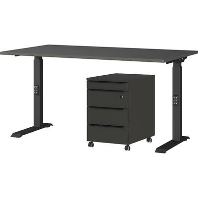 Büromöbel-Set GERMANIA "Mailand", grau (graphit), B:140cm, Holzwerkstoff, Metall, Arbeitsmöbel-Sets, Büromöbel-Set, inkl. Schreibtisch und Rollcontainer