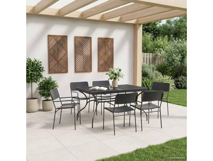 TUERYAFEK Ausziehbarer Mesh Esstisch Anthrazit 212 x 90 x 76 cm Stahl Pulverbeschichtet, wetterfest, von 141 cm auf 212 cm erweiterbar, wasserdurchlässige Tischplatte