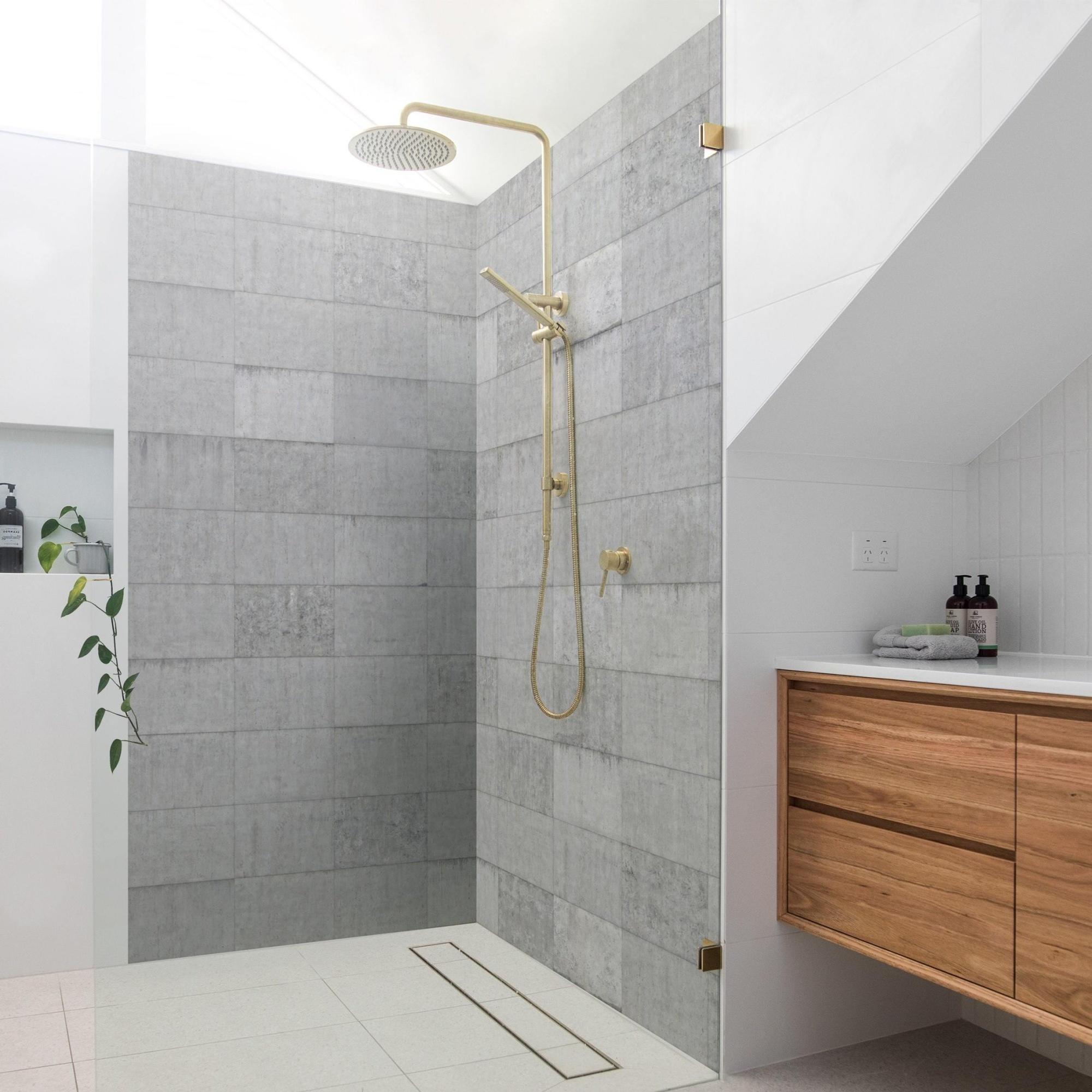 Duschrückwand mit Motiv selbstklebend - 0.61 mm Wandpaneel wasserfest Zement grau Steinoptik Industrial Badrückwand fugenlos Premium matt 100x210 cm
