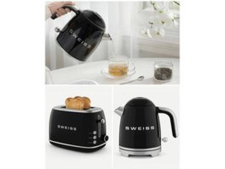 Pack bouilloire sans fil + grille-pain - HKOENIG - Style SMEG - Noir - Bouilloire 1L 1000W - Grille-pain 2 fentes 850W
