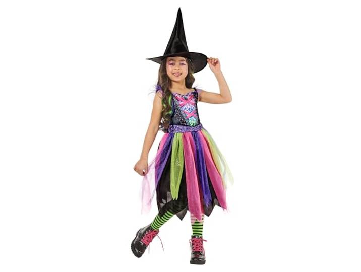Rubies 1001676S000 Bright-Night Witch Kids Fancy Dress Meisjes, Veelkleurig, 7-8 Jaar