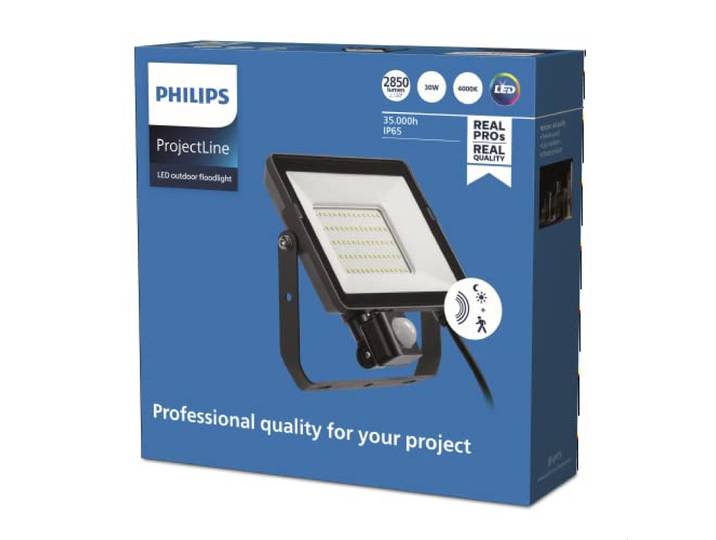Philips ProjectLine Flutlicht, 30W, 4000K, schwarz, mit Sensor
