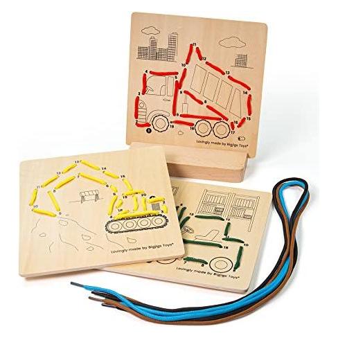 Bigjigs Fädelpuzzle aus Holz nach Zahlen - Konstruktion, 8dlg. (B09QQHPJR2)