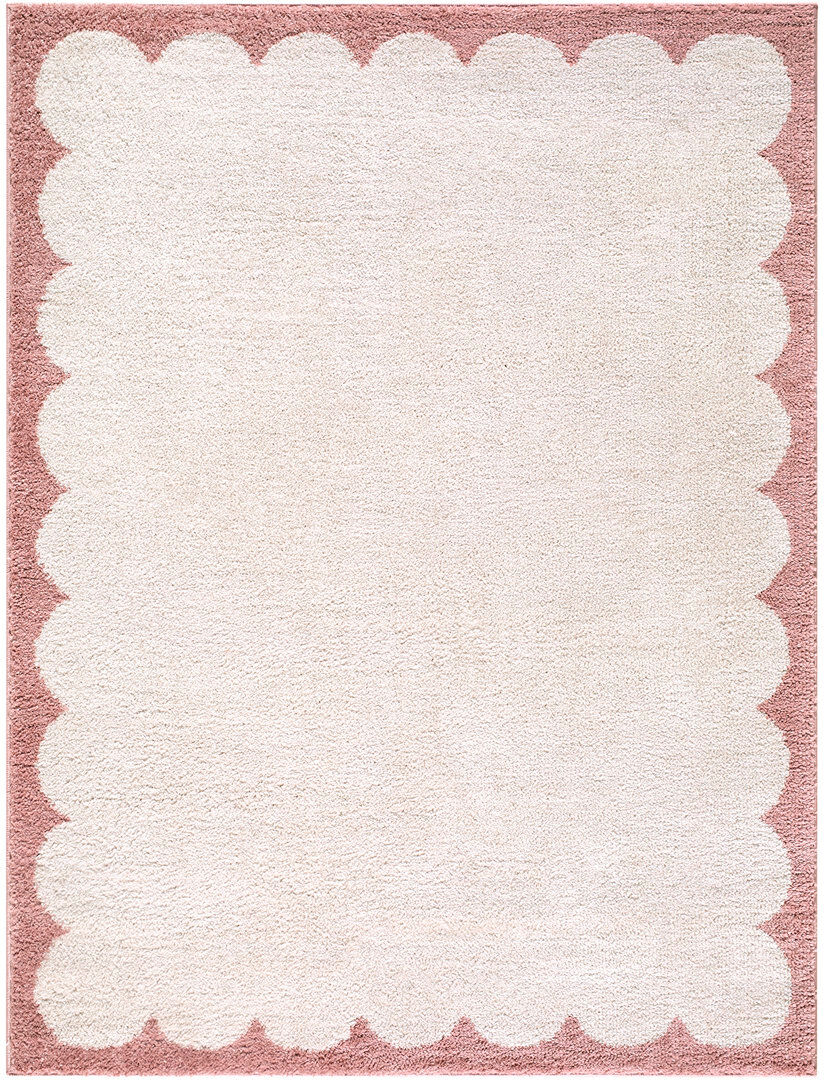 17 Stories Fossay Shag-Washable Modern High Pile Living Bedroom Rug Ivory/Rose Rectangle 200 x 275 cm