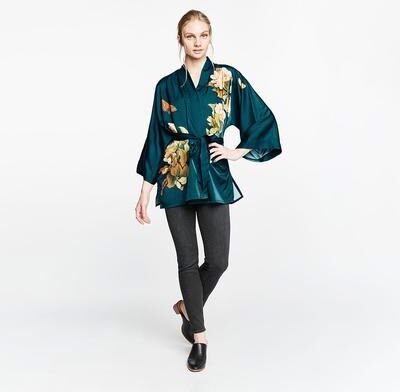 KIM + ONO Peony & Butterfly Kimono Jacket - Short   KIM+ONO - vintage teal / one size