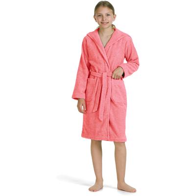Kinderbademantel MÖVE "Superwuschel" Gr. 140, rosa (coral), L:90cm, Walkfrottier, Hausmäntel