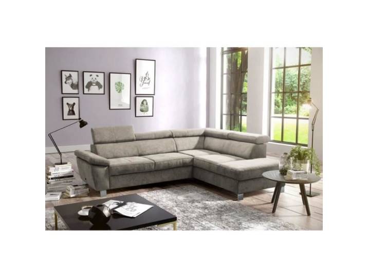 Canapé d'angle en tissu luxe 5 places LUGO beige angle droit