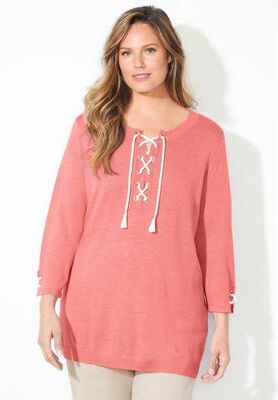 Plus Size Women's Liz&Me® Corded Lace-Up Pullover by Liz&Me By Catherines in Sweet Coral (Size 4X)