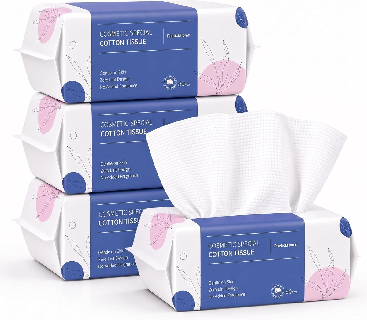 Thijox Extra Dikke Katoenen Droge Doekjes, Wegwerp Gezichtshanddoekjes voor Diepe Reiniging en Make-upreiniging, 50 Stuks, Blauw