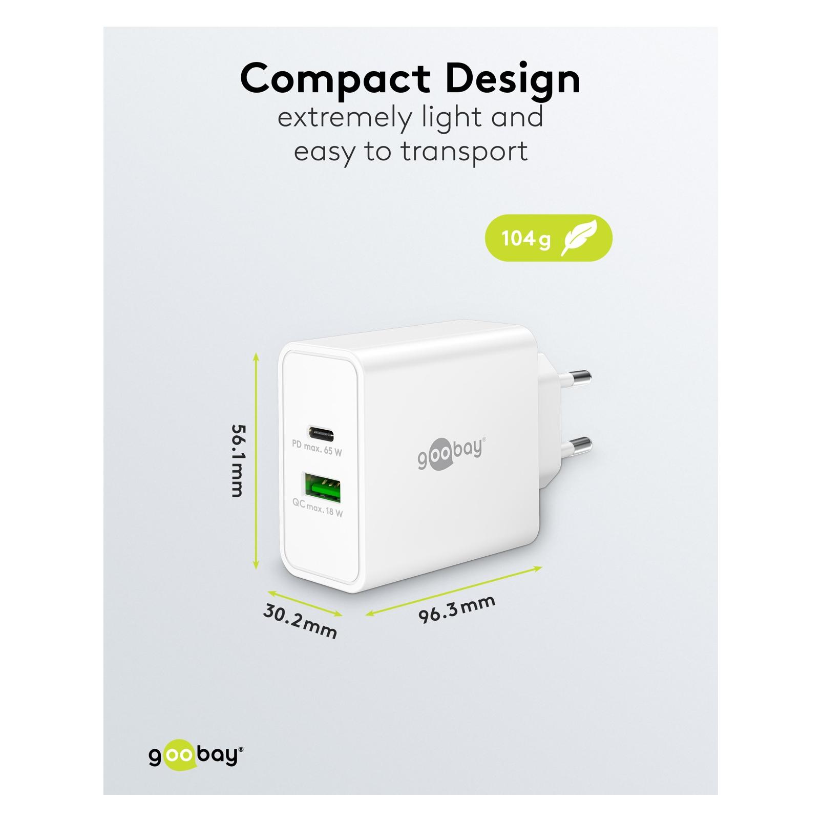 Goobay 65 W USB-C PD GaN Dual-Schnellladegerät weiss (65 W, 2 Ports) (80551)