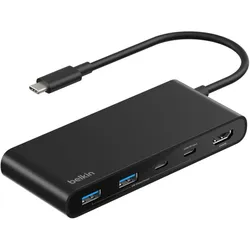 Belkin CONNECT USB-C 7-in-1 mit Dual USB-C Ports,schw.AVC023hqBK (USB-C, 7 Ports), Dockingstation + USB Hub, Schwarz