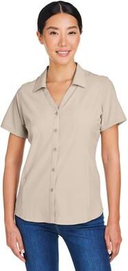 CORE365 CE510W Women's Ultra UVP Marina Shirt in Stone size Small   Polyester/Spandex Blend