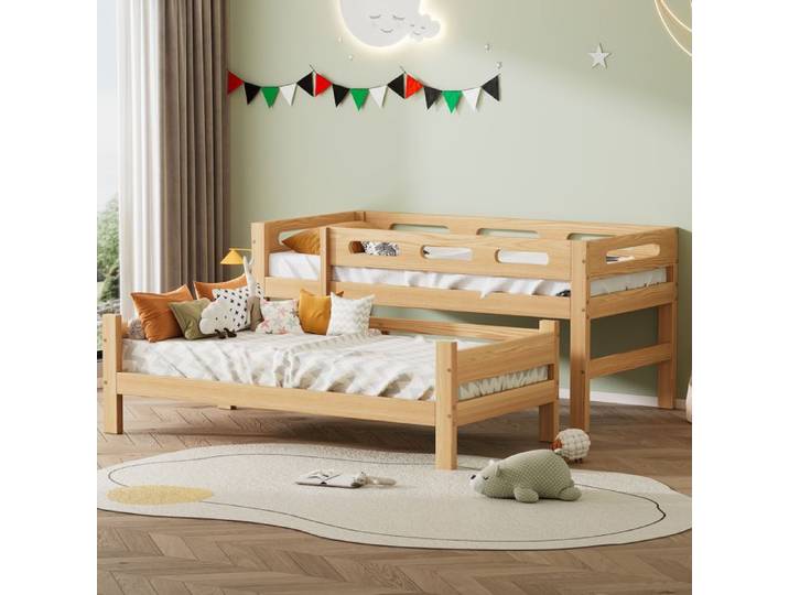 Lit superposé pour enfants et adolescents lit d'enfant divisé en 2 lits simples cadre stable en pin montage facile naturel 90x