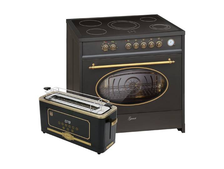 GURARI Elektro-Standherd GCH E 912 BL r+T 4000 Em, mit 1-fach-Teleskopauszug, Retro Elektro Standherd 90 cm/ 121L +Retro-Toaster