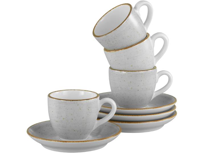 Espressotasse CREATABLE Vintage Nature Stein, Espresso-Set, 8-tlg. , grau, 8 Stk., Porzellan, Trinkgefäße, Espressotasse, Handgemalt, Gesprenkelt, Rustikales Außenband