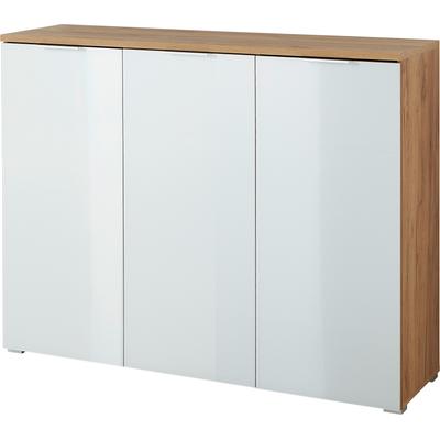 Schuhschrank GERMANIA "Telde", weiß (navarra, eiche, nachbildung, weiß), B:134cm H:105cm T:40cm, Schränke, Schuhschrank, Breite 134cm, Soft-close, verstellbare Böden, ES-Glas, Made in Germany