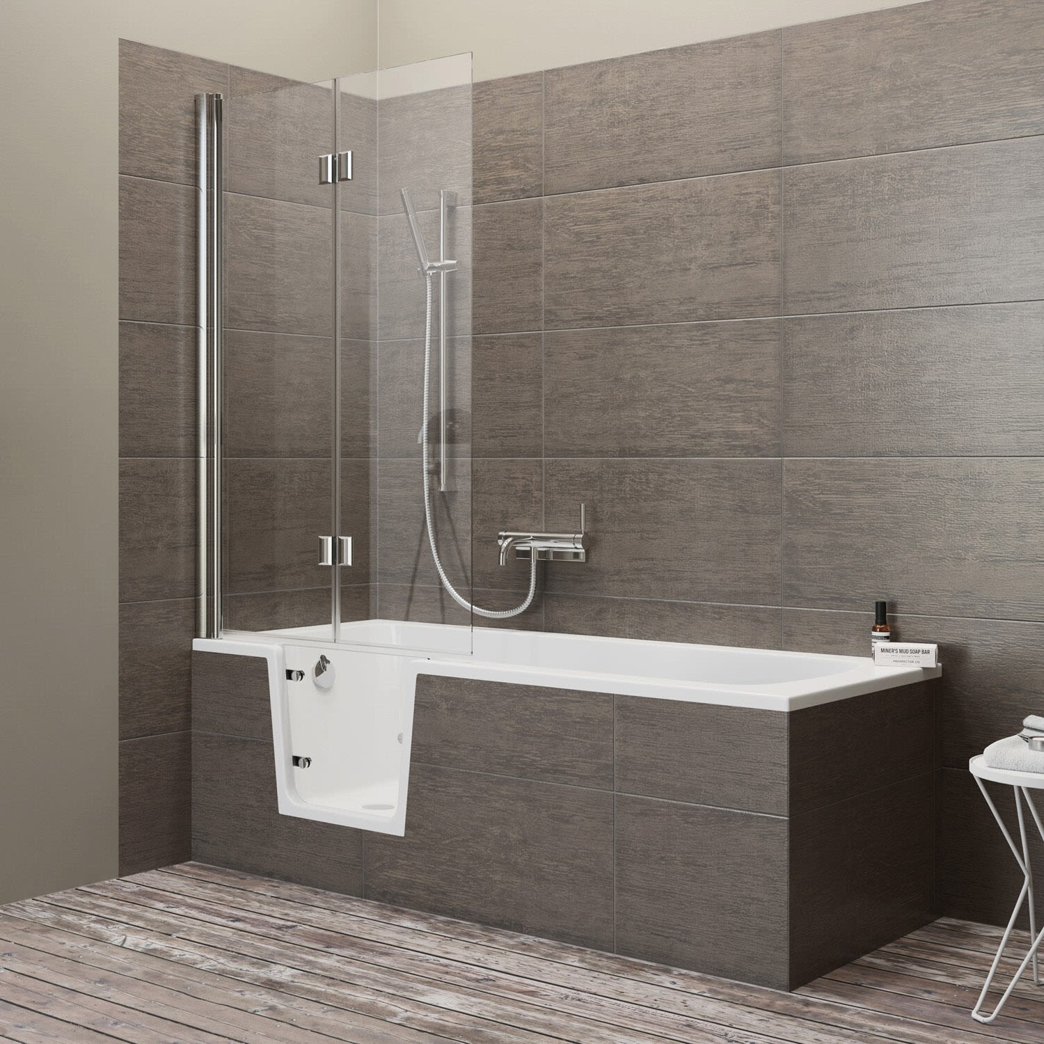 Steinkamp bathtub 170 x 75 cm with glass door left, Trio drain ST002BWTSTYL-L1 Trio
