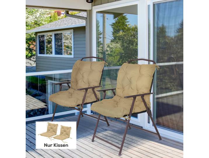 Outsunny Lot 2 Coussins Chaise 98x50cm Tissu 8cm Épais Kaki