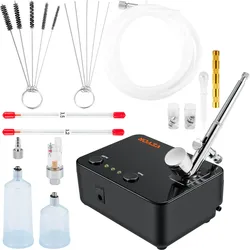 VEVOR Dual Action Airbrush Set mit Lackierpistole, 30 psi ± 15 % Luftkompressor 230 V Airbrushpistole Set für Make-up, Maniküre, Tätowierung, Malerei-Design, Kunsthandwerk, Lebensmitteldekoration