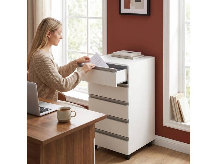 Armoire de classement mobile à 5 tiroirs, armoire de classement avec serrure et roulettes, rangement sous le bureau, compatible A4, Legal, Letter, pour la maison