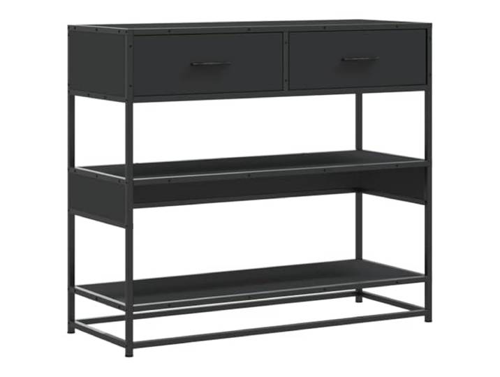 GPUTYGHN Konsolentisch Schwarz 90x35x80 cm Holzwerkstoff Mit Schubladen und Ablagen, Metallgestell, industrielle Note, pflegeleicht, für Wohnzimmer, Schlafzimmer, Flure