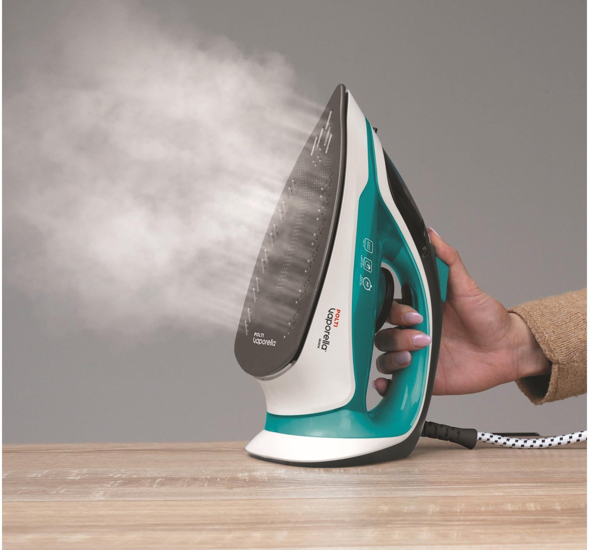 Dampfbügeleisen POLTI "Vaporella Quick Q090", grün (schwarz, türkis, weiß), Bügeleisen, Dampfbügeleisen schwarz, türkis, weiß Einheitsgröße