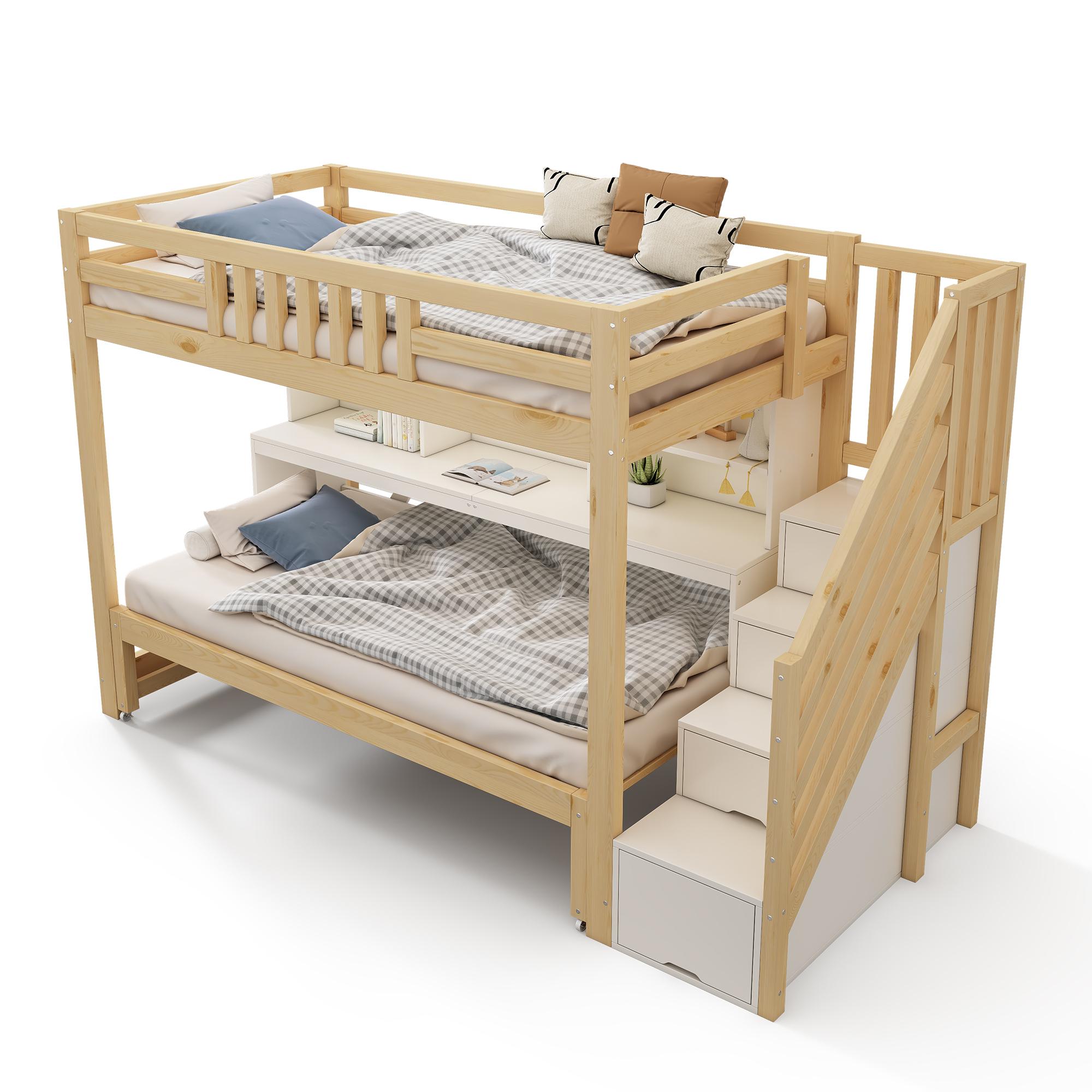 Etagenbett 90x200 cm, Multicolor, mit Ausziehbett, Schreibtisch, ohne Matratze