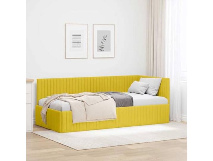 WDGJJFECNMUEHI Samt L Form Klappbares Tagesbett Gelb 90x200 cm Eckbettgestell mit Kopfteil Gelb 90x200 cm Samt Bettrahmen L-Form Sofa Schlafzimmer Möbel mit Lattenrost stabiles Wohnzimmer